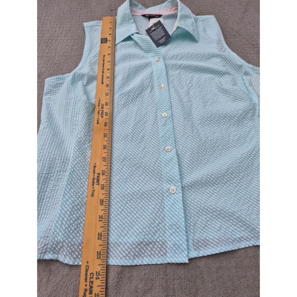 Lands End Womens 14P Blue White Seersucker Sleeveless Button Down nautical NWT - Picture 6 of 12